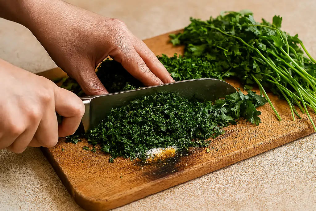 آماده سازی مواد خورش قرمه سبزی 