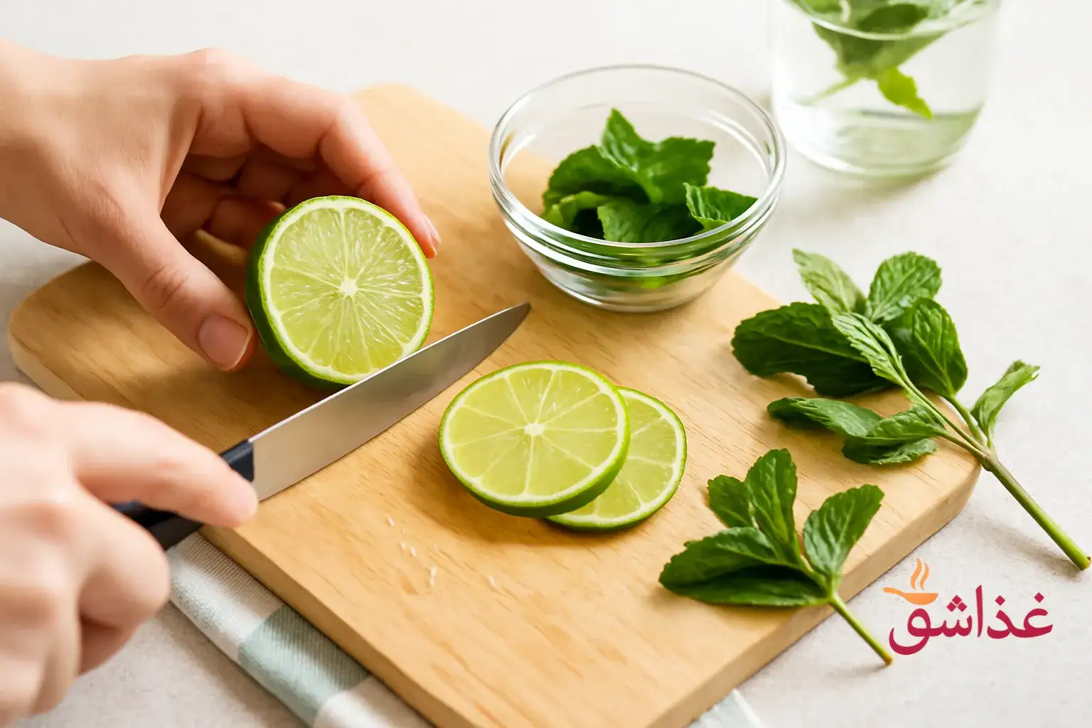 بریدن لیمو برای تهیه موهیتو 