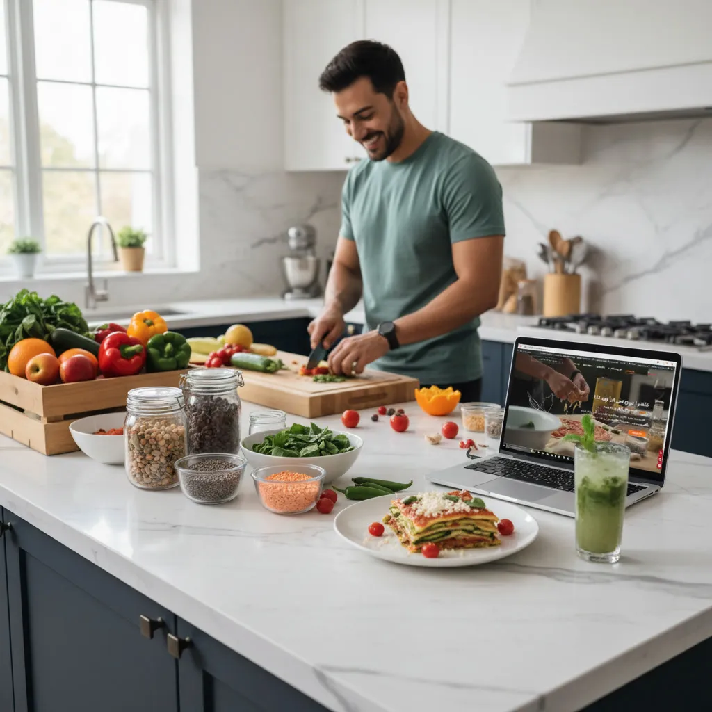 یک مرد جوان در حال خواندن طرز تهیه غذاشو